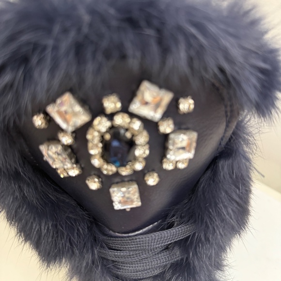 NAVY  FUR BOOTS WITH STONE 7280 - Picture 6 of 7